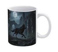 STVNKML Moon Wolf Theme Ceramic Coffee Mug 12oz Coffee Cup with Handle Smooth Rim Design for Enhanced Drinking Experience, Ideal for Home, Office & Cafe Use, Microwave & Dishwasher Safe