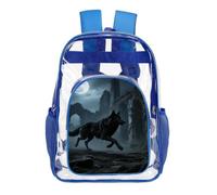 STVNKML Moon Wolf Theme Clear Backpack Heavy Duty PVC Transparent Bag, Blue