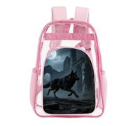 STVNKML Moon Wolf Theme Clear Backpack Heavy Duty PVC Transparent Bag, Pink