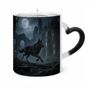 STVNKML Moon Wolf Theme Color Changing Mug Heat Activated Novelty Coffee Cup with Ear Shape Design Gift Mugs for Christmas Birthday Wedding, Magic Ceramic Mug for Tea & Cocoa 12oz