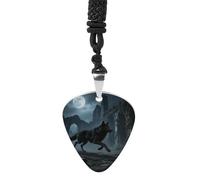STVNKML Moon Wolf Theme Guitar Pick Holder Necklace Stainless Steel Music Pendant with Adjustable 60cm Cord Functional Jewelry for Guitarists & Music Lovers, Unisex Hip Hop Punk Accessory