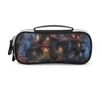 STVNKML Mushrooms And Flowers Pencil Case - PU Leather Pencil Bag Multifunctional Zipper Pouch Bags Small Makeup & Stationery Organizer for Office, Travel, Men & Women (8.3x4.3x1.8in