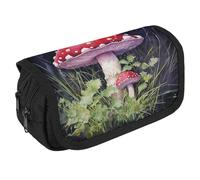 STVNKML Mushrooms in The Grass Pencil Case Organizer - Large Capacity 3 Compartment Pencil Pouch for Adults, Portable Makeup Bag & Aesthetic Stationery Bag with Zipper (8.7x4.3) Unisex Gift
