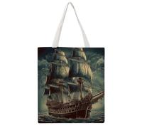 STVNKML Nautical Vintage Sailing Pirate Ship Canvas Tote Bag for Women Cute Stylish Shoulder Bag Reusable Shopping Bags for Daily