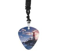 STVNKML Navigation Lighthouse Guitar Pick Holder Necklace Stainless Steel Music Pendant with Adjustable 60cm Cord Functional Jewelry for Guitarists & Music Lovers, Unisex Hip Hop Punk Accessory