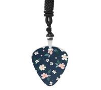 STVNKML Navy Blue Flower Guitar Pick Holder Necklace Stainless Steel Music Pendant with Adjustable 60cm Cord Functional Jewelry for Guitarists & Music Lovers, Unisex Hip Hop Punk Accessory