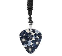 STVNKML Navy Blue Flowers Guitar Pick Holder Necklace Stainless Steel Music Pendant with Adjustable 60cm Cord Functional Jewelry for Guitarists & Music Lovers, Unisex Hip Hop Punk Accessory