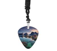 STVNKML Norway Islands Guitar Pick Holder Necklace Stainless Steel Music Pendant with Adjustable 60cm Cord Functional Jewelry for Guitarists & Music Lovers, Unisex Hip Hop Punk Accessory
