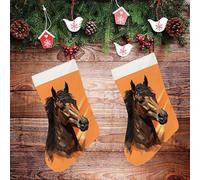 STVNKML Orange Background with Horse Head Personalized Christmas Stocking - 16.5 Inch Double-Sided Pattern Santa Stockings for Fireplace, Family Holiday Decor, Xmas Tree Hanging Sock with Gift Loop