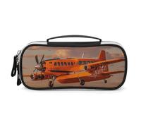 STVNKML Orange Daylight Aircraft Pencil Case - PU Leather Pencil Bag Multifunctional Zipper Pouch Bags Small Makeup & Stationery Organizer for Office, Travel, Men & Women (8.3x4.3x1.8in