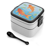 STVNKML Orange Fish Pattern Bento Box with Spoon & Handle - 2 Compartment Leak-Proof Stackable Lunch Box for Adults, BPA-Free Reusable Food Containers for Work, Travel, Picnic