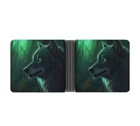 STVNKML Orange Fish Pattern Leather Bifold Wallet with 2 Hidden Pockets 6 Card Slots Slim Wallets for Cash, Cards, And ID, Green wolf, One Size, Modern