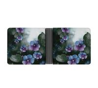 STVNKML Orange Fish Pattern Leather Bifold Wallet with 2 Hidden Pockets 6 Card Slots Slim Wallets for Cash, Cards, And ID, Blue Purple Flowers and Green Leaves, One Size, Modern