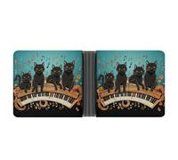 STVNKML Orange Fish Pattern Leather Bifold Wallet with 2 Hidden Pockets 6 Card Slots Slim Wallets for Cash, Cards, And ID, Four black cats lying on the piano keyboard, One Size, Modern