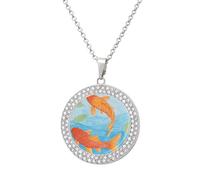 STVNKML Orange Fish Pattern Necklace for Women Circle Pendant Jewelry Necklaces Fashion Diamond Disc Charm Choker Necklace for Anniversary, Valentines Day, Christmas Gift for Mom Wife, One Size, Zinc