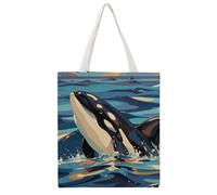 STVNKML Orca Killer Whale Print Canvas Tote Bag for Women Cute Stylish Shoulder Bag Reusable Shopping Bags for Daily