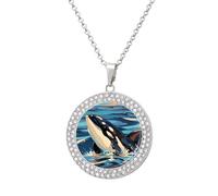 STVNKML Orca Killer Whale Print Necklace for Women Circle Pendant Jewelry Necklaces Fashion Diamond Disc Charm Choker Necklace for Anniversary, Valentines Day, Christmas Gift for Mom Wife, One Size