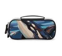 STVNKML Orca Killer Whale Print Pencil Case - PU Leather Pencil Bag Multifunctional Zipper Pouch Bags Small Makeup & Stationery Organizer for Office, Travel, Men & Women (8.3x4.3x1.8in