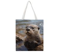 STVNKML Otter Playing in The Water Canvas Tote Bag for Women Cute Stylish Shoulder Bag Reusable Shopping Bags for Daily