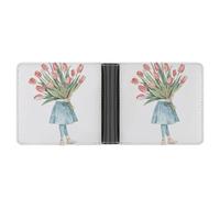 STVNKML Owls on A Branch Leather Bifold Wallet with 2 Hidden Pockets 6 Card Slots Slim Wallets for Cash, Cards, And ID, A Big Bouquet of Tulips, One Size, Modern