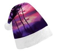 STVNKML Palm Tree Purple Sunset Santa Hat for Adults Christmas Hat Xmas Santa Hats Cap for Costumes Holiday Party Supplies