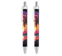 STVNKML Palm Tree Sunset Design Ball Point Pen Retractable Black Ink Ballpoint Pens with Super Soft Grip Medium Point Office Pens 2 PCS