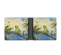 STVNKML Panda with A Tilted Head Leather Bifold Wallet with 2 Hidden Pockets 6 Card Slots Slim Wallets for Cash, Cards, And ID, Many Frogs Sing on The Branches Summer Butter, One Size, Modern
