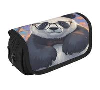 STVNKML Panda with A Tilted Head Pencil Case Organizer - Large Capacity 3 Compartment Pencil Pouch for Adults, Portable Makeup Bag & Aesthetic Stationery Bag with Zipper (8.7x4.3) Unisex Gift