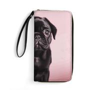 STVNKML Panda with A Tilted Head Womens Wallet Leather Coin Purse Clutch Wristlet Travel Long Wallets Card Organizer, Cute Black Pug, 19.7x10.5cm