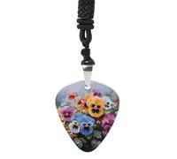 STVNKML Pansy Flowers Guitar Pick Holder Necklace Stainless Steel Music Pendant with Adjustable 60cm Cord Functional Jewelry for Guitarists & Music Lovers, Unisex Hip Hop Punk Accessory