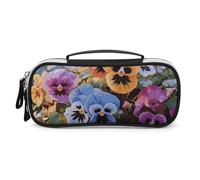 STVNKML Pansy Flowers Pencil Case - PU Leather Pencil Bag Multifunctional Zipper Pouch Bags Small Makeup & Stationery Organizer for Office, Travel, Men & Women (8.3x4.3x1.8in