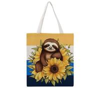 STVNKML Parisian Dachshund Canvas Tote Bag for Women - Cute Stylish Shoulder Bag, Reusable Shopping Bags for Daily, Cartoon Sloth Sitting on Sunflower, 38x41cm