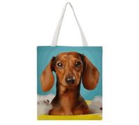STVNKML Parisian Dachshund Canvas Tote Bag for Women - Cute Stylish Shoulder Bag, Reusable Shopping Bags for Daily, Dachshund Dog, 38x41cm