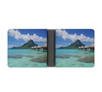 STVNKML Patriotic Stars Strips Independence Day Leather Bifold Wallet with 2 Hidden Pockets 6 Card Slots Slim Wallets for Cash, Cards, And ID, Tahiti Beach, One Size, Modern