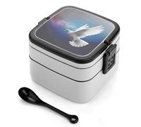 STVNKML Peace Dove Bento Box with Spoon & Handle - 2 Compartment Leak-Proof Stackable Lunch Box for Adults, BPA-Free Reusable Food Containers for Work, Travel, Picnic