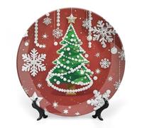 STVNKML Pearl Christmas Tree Ceramic Decorative Plate 7inch Bone China Decorative Plates Dishes with Display Stand Personalized Bone China Decorative Plate with Memorial Gifts for Home Decor
