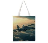STVNKML Penguin Antarctica Ice Canvas Tote Bag for Women - Cute Stylish Shoulder Bag, Reusable Shopping Bags for Daily, Aircraft Fighter Jets, 38x41cm