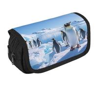 STVNKML Penguin Antarctica Ice Pencil Case Organizer - Large Capacity 3 Compartment Pencil Pouch for Adults, Portable Makeup Bag & Aesthetic Stationery Bag with Zipper (8.7x4.3) Unisex Gift
