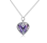 STVNKML Pet Cremation Jewelry - Beautiful Purple Butterfly Art Heart Shaped Urn Necklace for Dog/Cat Ashes, Memorial Keepsake Pendant with Funnel & Gift Jewelry