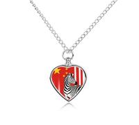 STVNKML Pet Cremation Jewelry - Black And White Zebra And National Flag Heart Shaped Urn Necklace for Dog/Cat Ashes, Memorial Keepsake Pendant with Funnel & Gift Jewelry