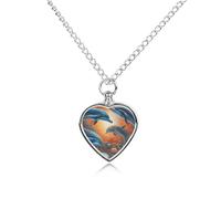 STVNKML Pet Cremation Jewelry - Dolphins In The Solar System Heart Shaped Urn Necklace for Dog/Cat Ashes, Memorial Keepsake Pendant with Funnel & Gift Jewelry