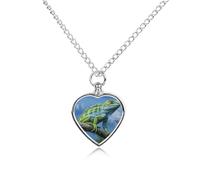 STVNKML Pet Cremation Jewelry - Green Lizard Heart Shaped Urn Necklace for Dog/Cat Ashes, Memorial Keepsake Pendant with Funnel & Gift Jewelry