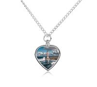 STVNKML Pet Cremation Jewelry - Lighthouse Landscape Waves White Clouds Heart Shaped Urn Necklace for Dog/Cat Ashes, Memorial Keepsake Pendant with Funnel & Gift Jewelry