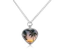 STVNKML Pet Cremation Jewelry - Palm Trees & Beach Sunset Heart Shaped Urn Necklace for Dog/Cat Ashes, Memorial Keepsake Pendant with Funnel & Gift Jewelry