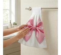 STVNKML Pink Bow Hanging Kitchen Towels with Loop, Set of 2 - Soft Super Absorbent Decorative Hanging Dish & Hand Towel, Tea, Coffee Towel for Kitchen Bathroom Oven Handle