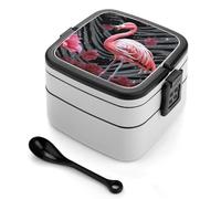 STVNKML Pink Flamingo Bento Box with Spoon & Handle - 2 Compartment Leak-Proof Stackable Lunch Box for Adults, BPA-Free Reusable Food Containers for Work, Travel, Picnic