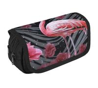 STVNKML Pink Flamingo Pencil Case Organizer - Large Capacity 3 Compartment Pencil Pouch for Adults, Portable Makeup Bag & Aesthetic Stationery Bag with Zipper (8.7x4.3) Unisex Gift