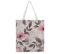 STVNKML Pink Flowers And Leaves on Gray Canvas Tote Bag for Women Cute Stylish Shoulder Bag Reusable Shopping Bags for Daily