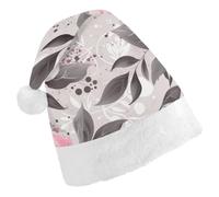STVNKML Pink Flowers And Leaves on Gray Santa Hat for Adults Christmas Hat Xmas Santa Hats Cap for Costumes Holiday Party Supplies