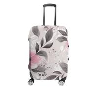 STVNKML Pink Flowers And Leaves on Gray Suitcase Covers for Luggage - Elastic Luggage Cover Protector, Double-sided Washable Suitcases Sleeve for 19-32 Inch Luggage, white, M, Pink Flowers and Leaves